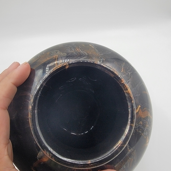 VINTAGE Haeger Pottery 1993 Golden Glaze Apply Black Decorative Vase  - Picture 5 of 11